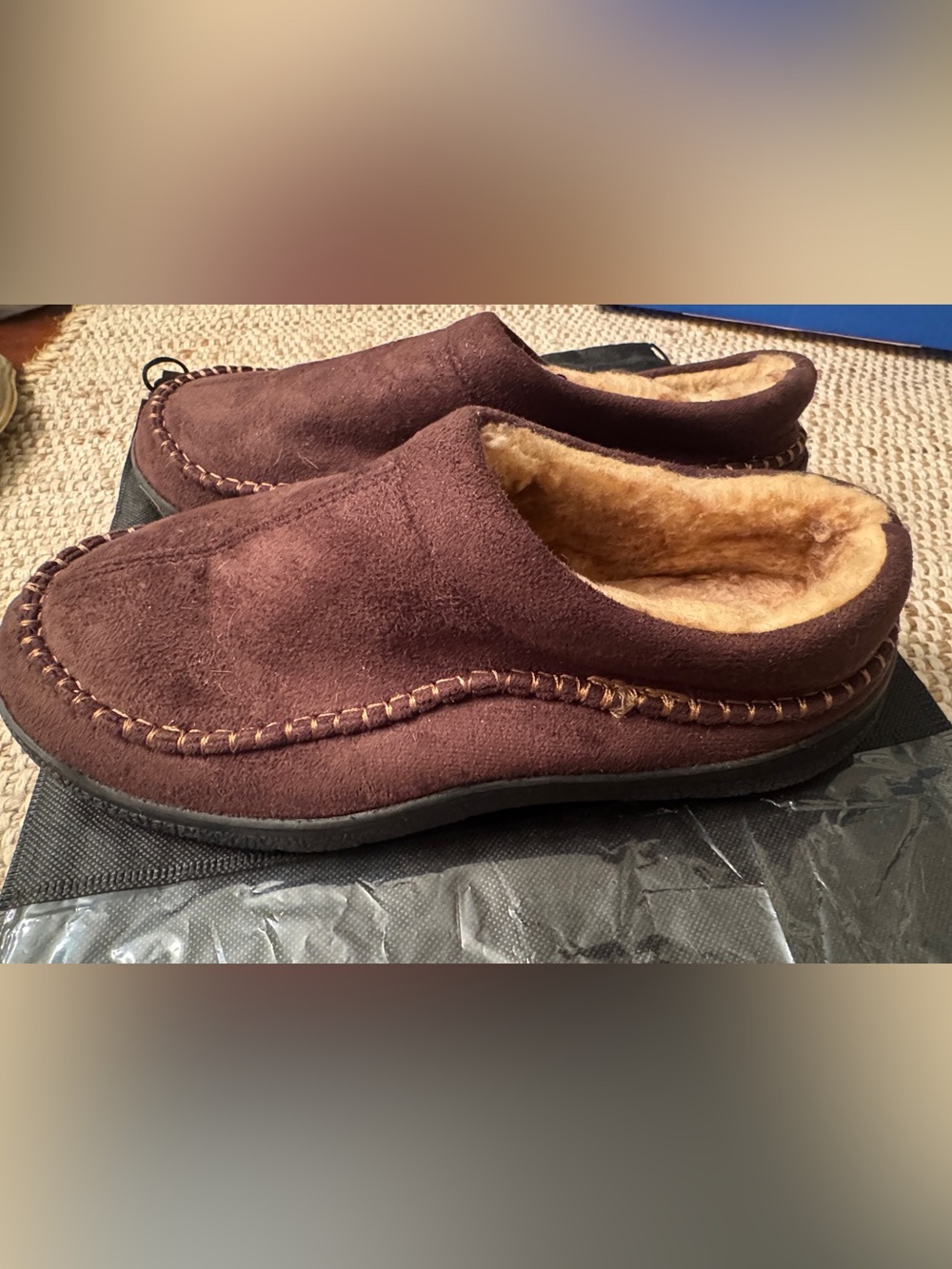 Men’s Brown Faux Suede Fleece Lined Slippers US 10.5